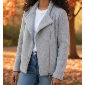 LOFT Women Small‎  Moto Modern Jacket White Grayish Full Zip Packets